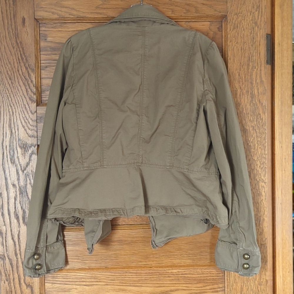 Ann Taylor Khaki Brass Button Down Asymmetrical Moto Jacket Size 10 - Picture 6 of 8